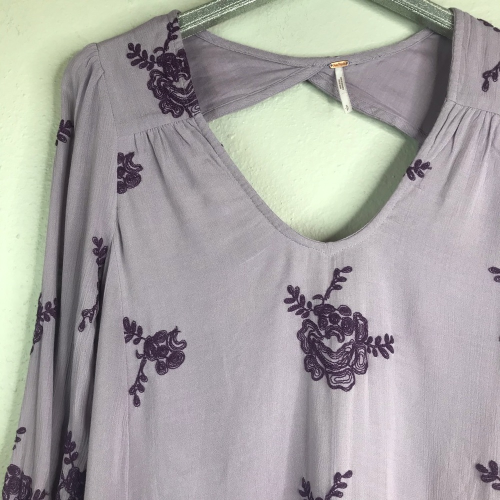 Free People Emma Embroidered Tunic Dress in Purple - Picture 6 of 6